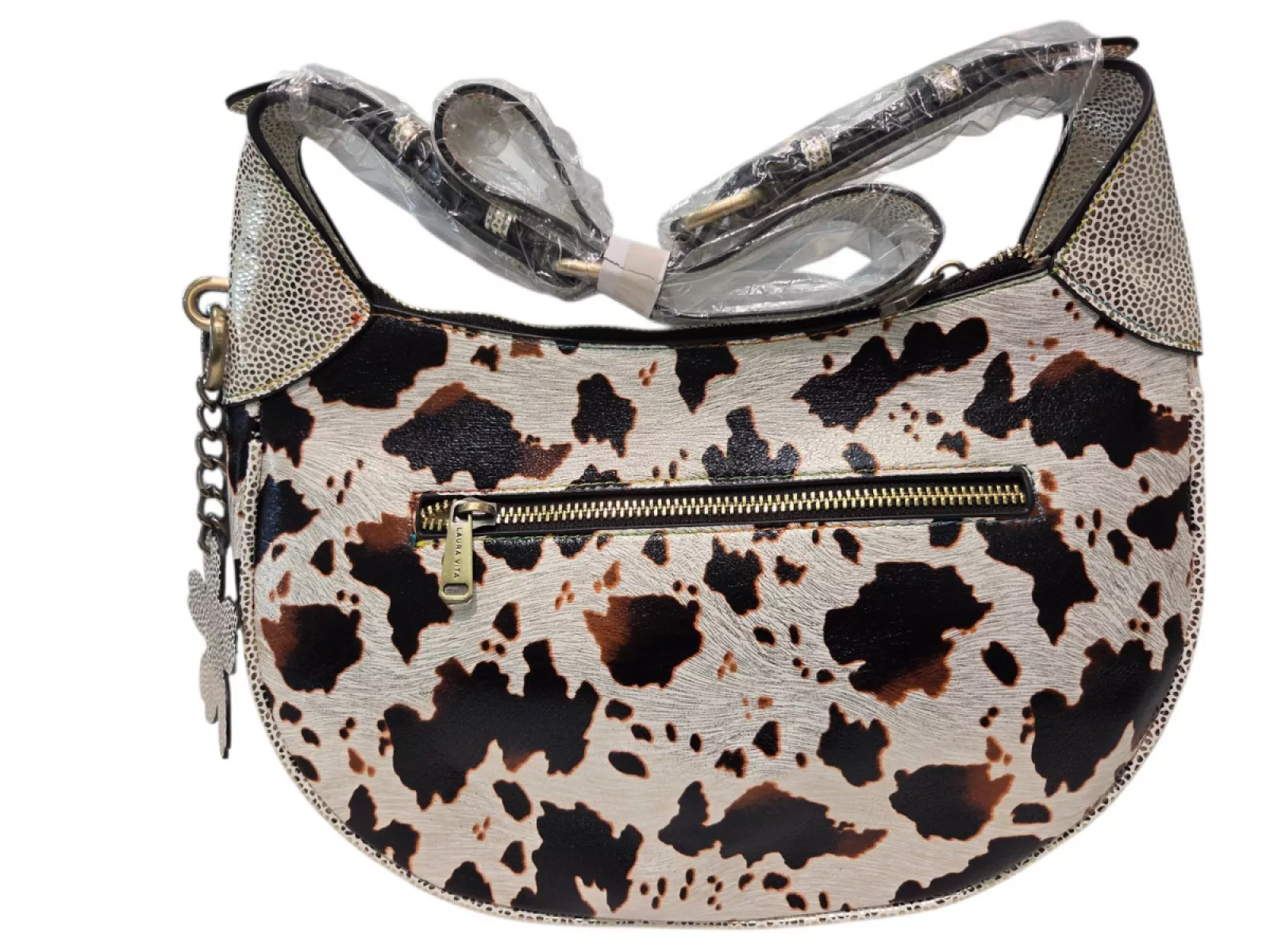 Laura Vita Laura Vita Sac Alba 02 Black Schoudertas Koeienprint Leer Dames
