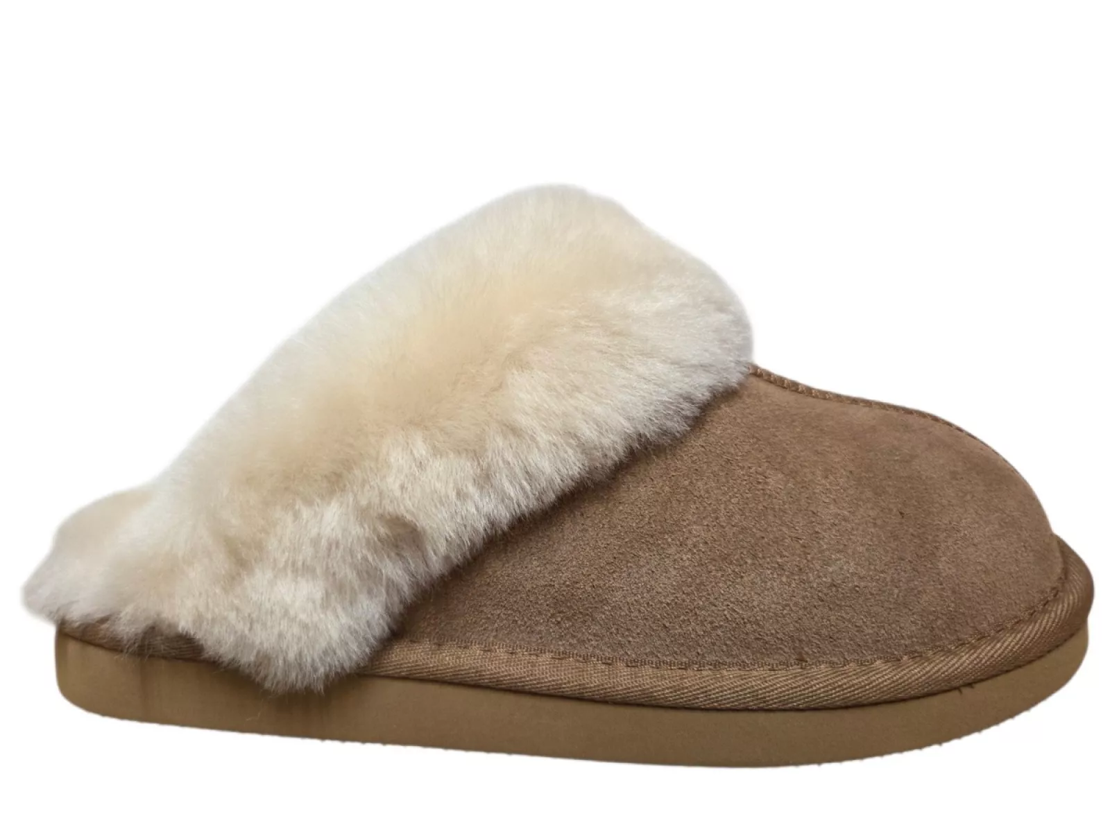 van Buren van Buren Slippers Lumi Camel Open Pantoffels Lamsvacht Gevoerde Sloffen