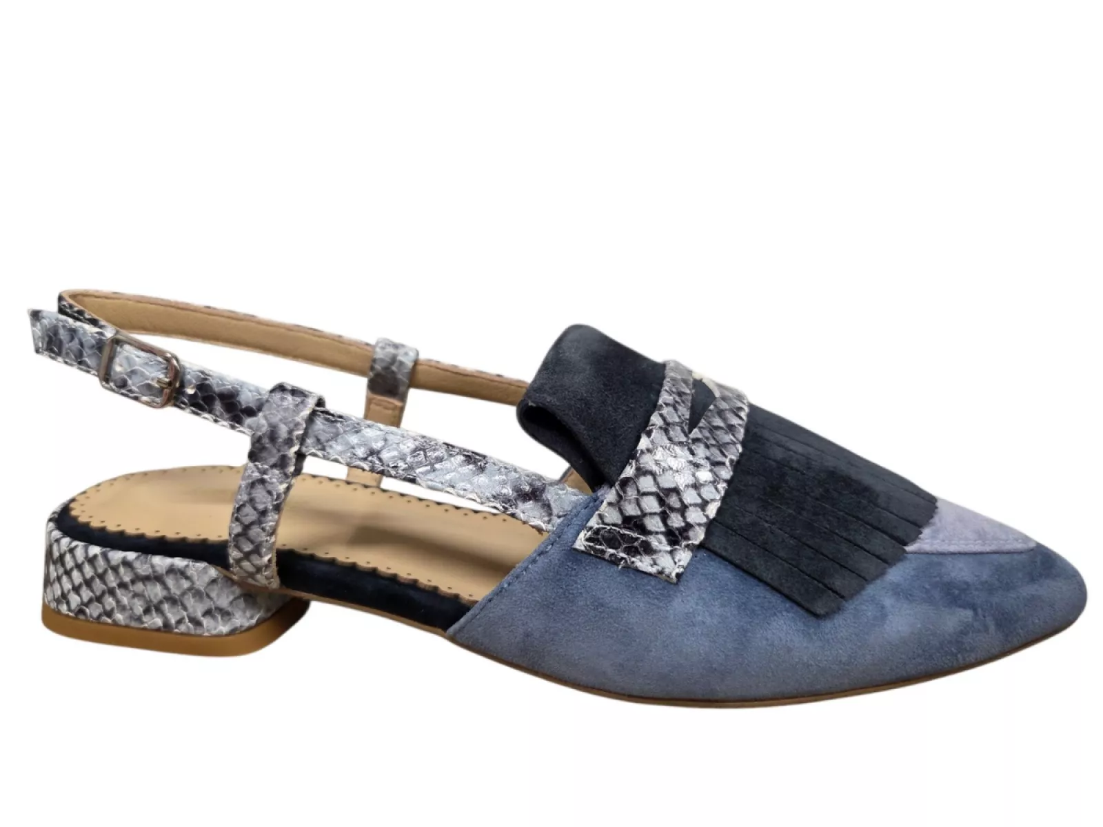 Maripe Maripe MA159 Combi Light Blue Python Slicgbacks Blauw Suede Dames