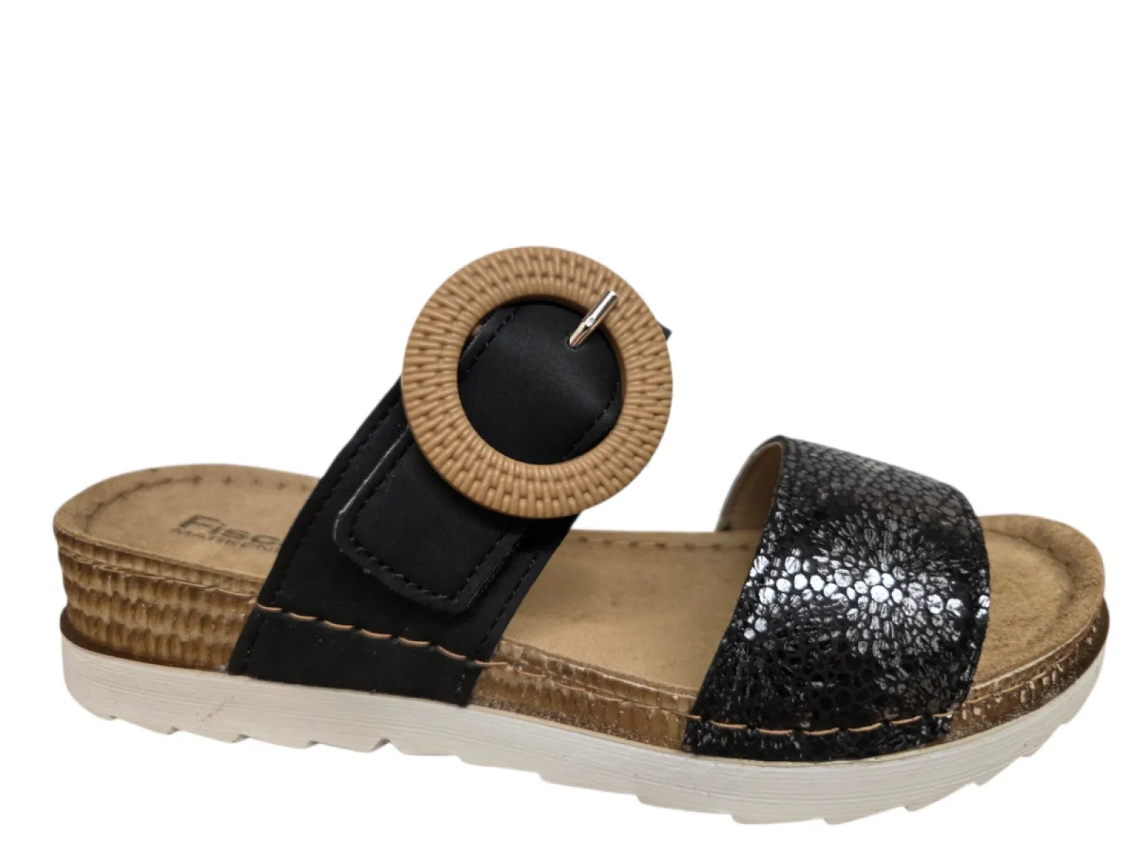 Fischer Fischer 556207 222 Slippers Zwart met Print Leer Dames