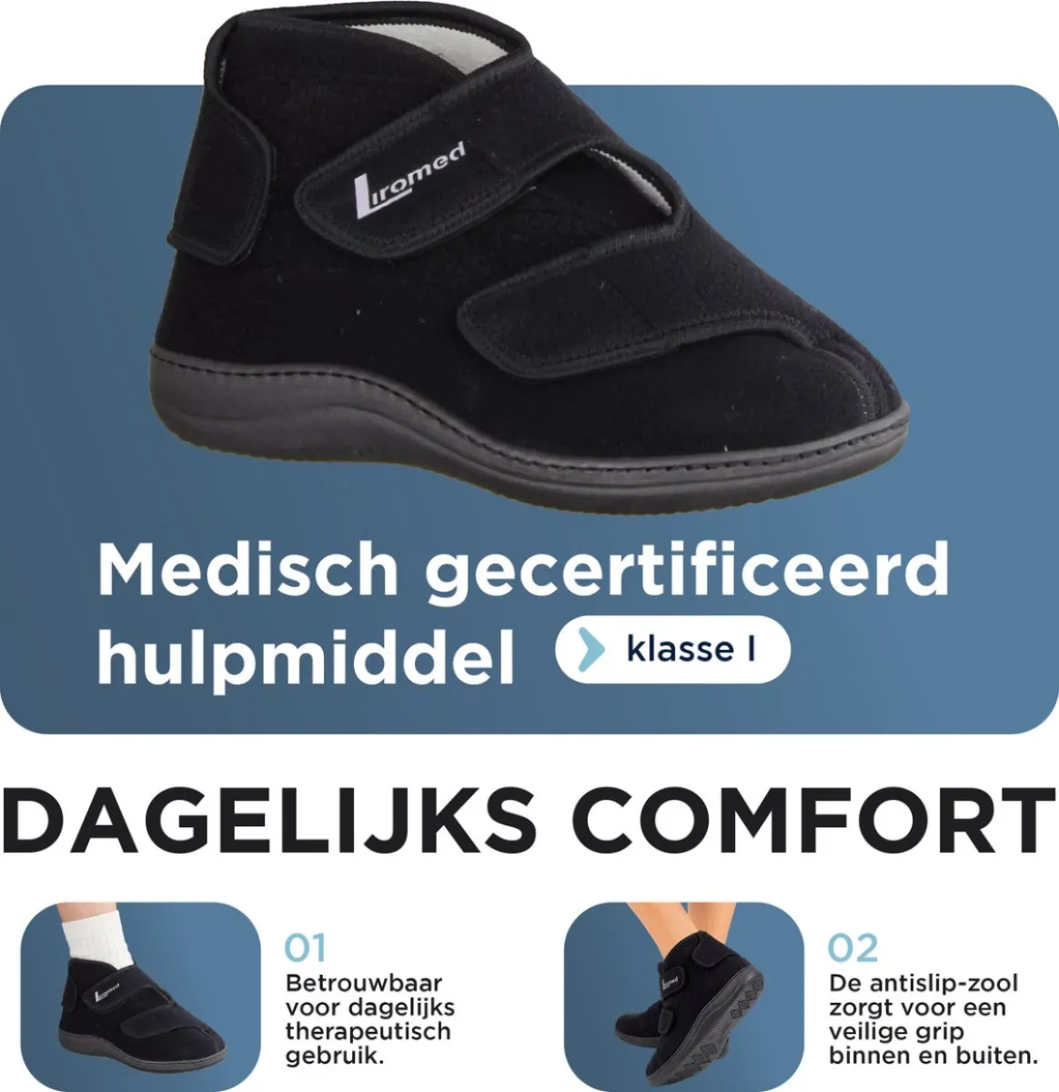 Liromed Liromed Almere Marine 477-20Z5 Medische Pantoffels Velous Zwart Uniseks Zorgvergoeding Mogelijk