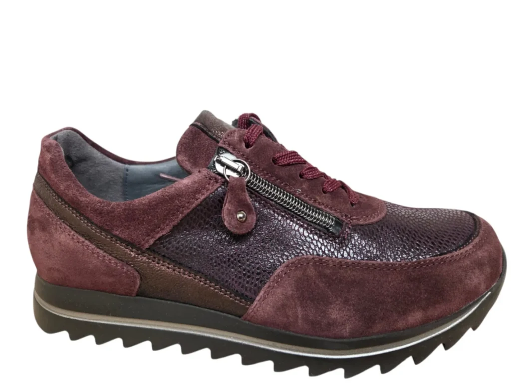Waldlaufer Waldlaufer 923019 409 020 Sneakers Bordeaux Rood Suede en Leer Dames Breedtemaat H