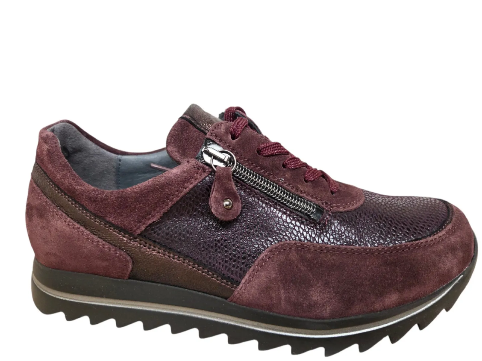 Waldlaufer Waldlaufer 923019 409 020 Sneakers Bordeaux Rood Suede en Leer Dames Breedtemaat H