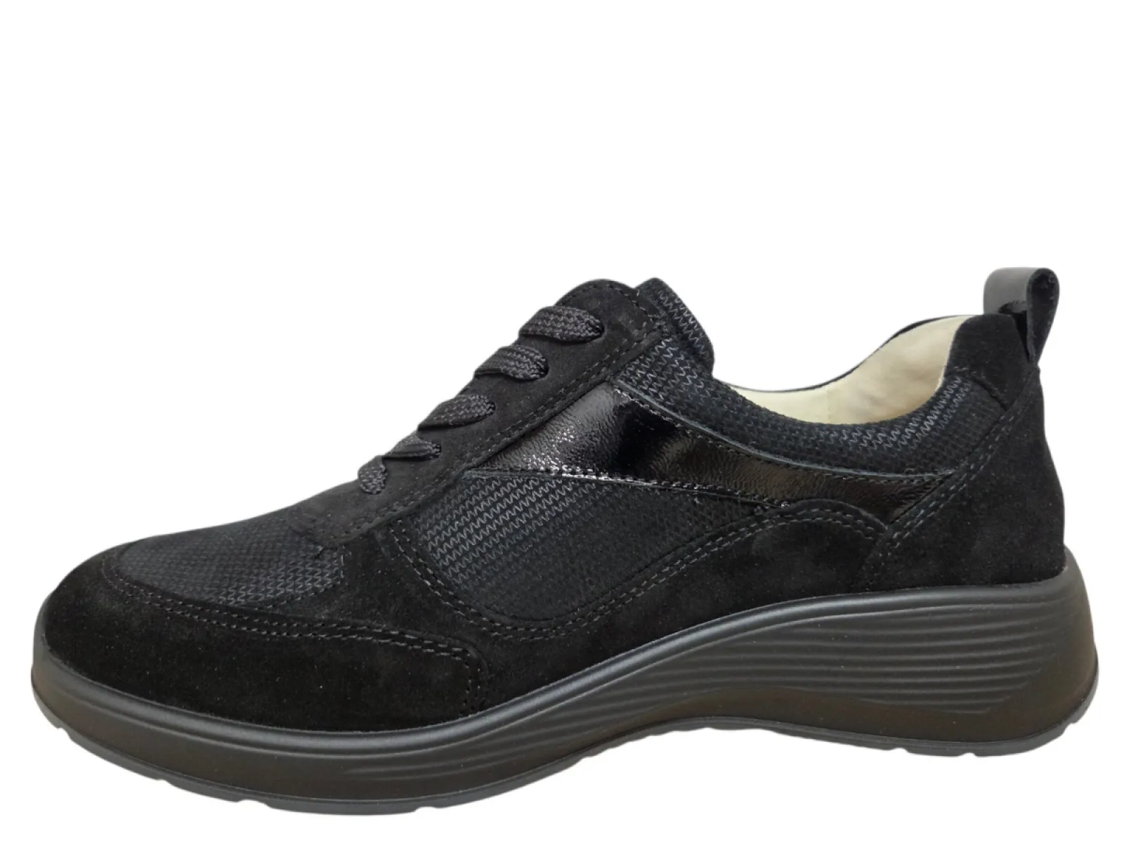 Waldlaufer Waldlaufer Kaela 698008 403 001 Sneakers Zwart Suede en Leer Dames Breedtemaat K