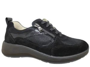 Waldlaufer Waldlaufer Kaela 698008 403 001 Sneakers Zwart Suede en Leer Dames Breedtemaat K