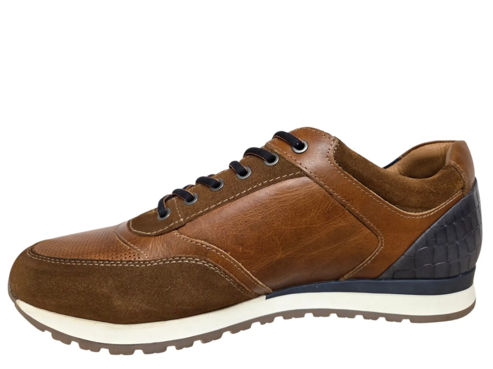 Australian Australian Niagara Leather DF6 Cognac Blue Sneakers Cognac Blauw Leer en Suede Heren