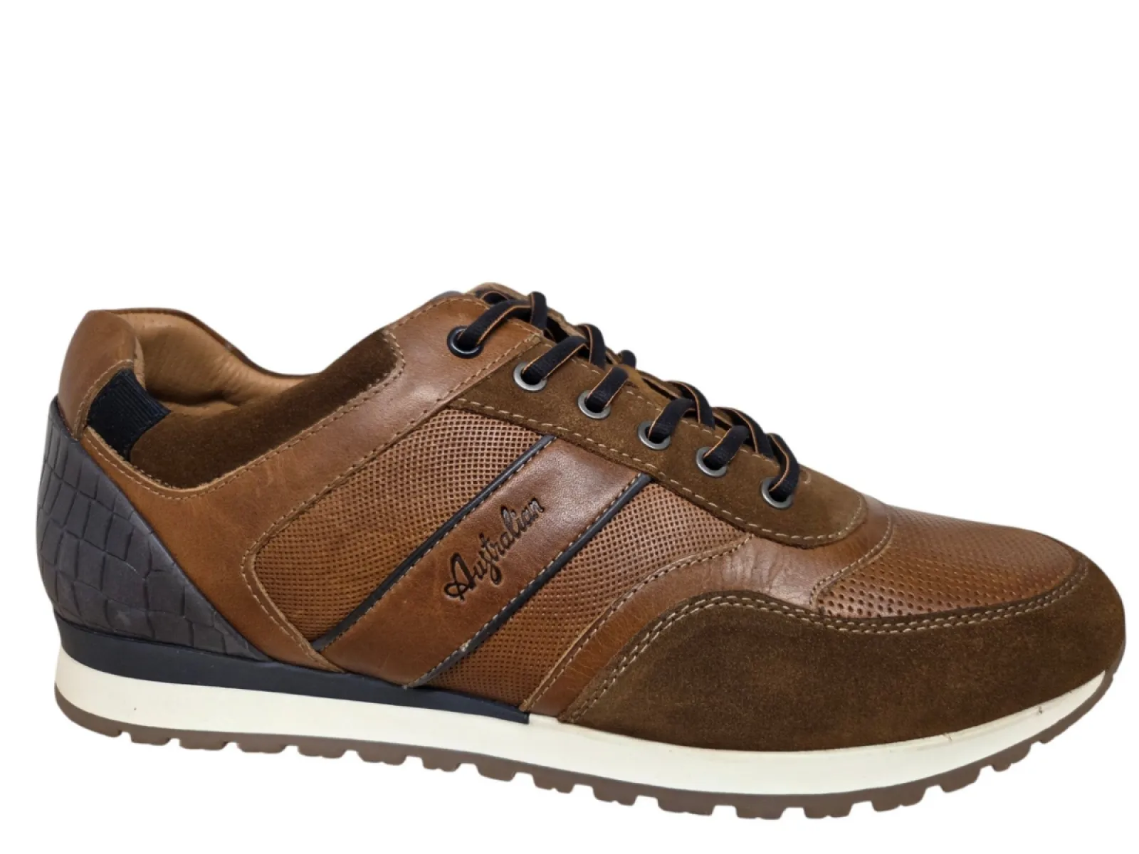 Australian Australian Niagara Leather DF6 Cognac Blue Sneakers Cognac Blauw Leer en Suede Heren