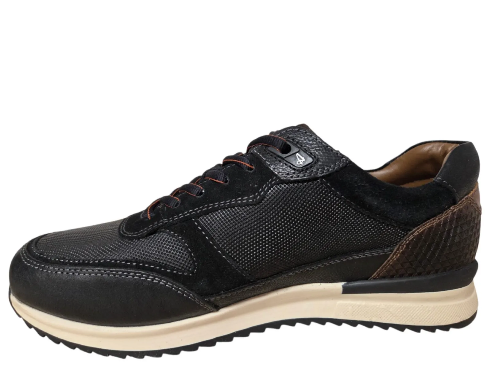 Australian Australian Filmon A08 Black Cognac Sneakers Zwart Leer en Suede Heren