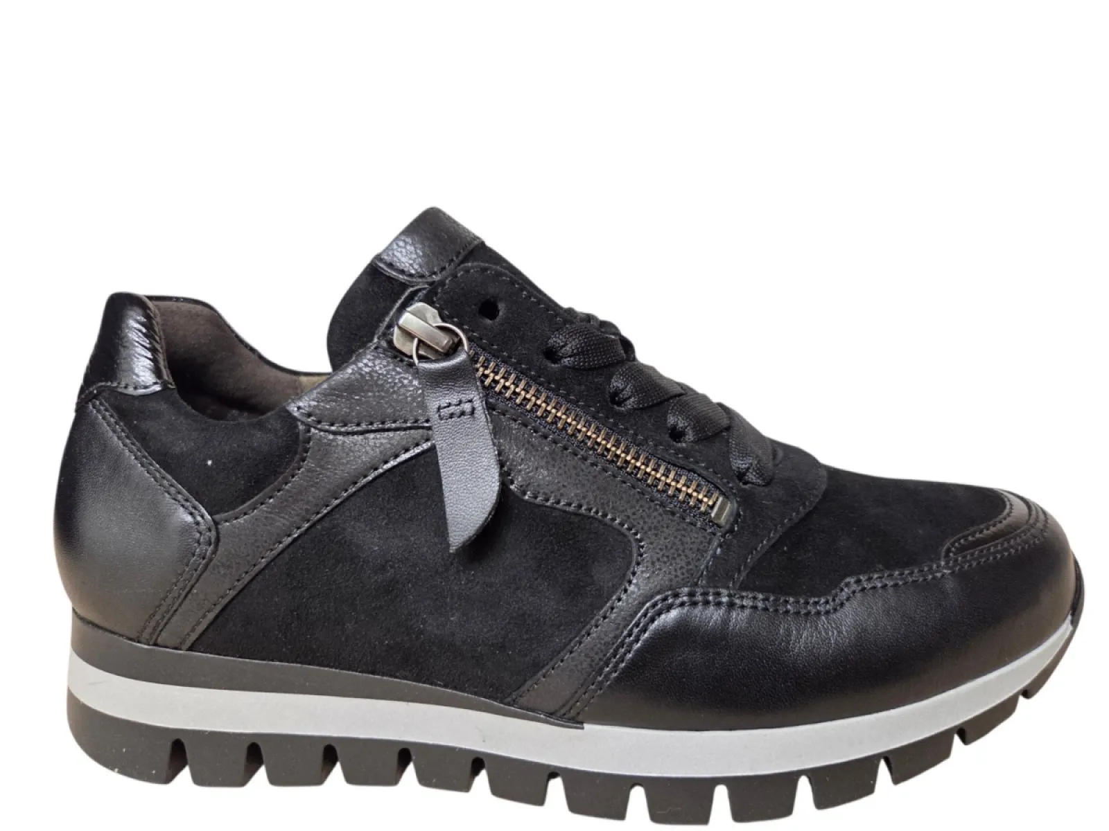 Gabor Gabor 6030.01.001 Sneakers Zwart Leer en Suede Dames Breedtemaat H