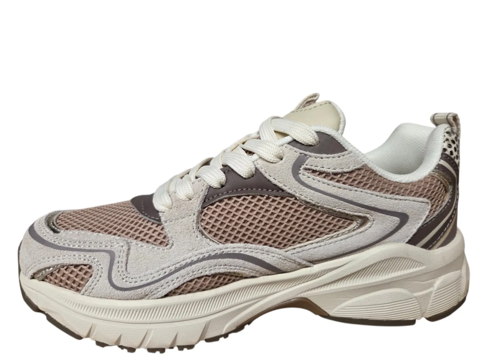 Maruti Maruti Novi Leather Nude J39 Sneakers Offwhite/Beige/Tijgerprint Leer en Mesh Dames