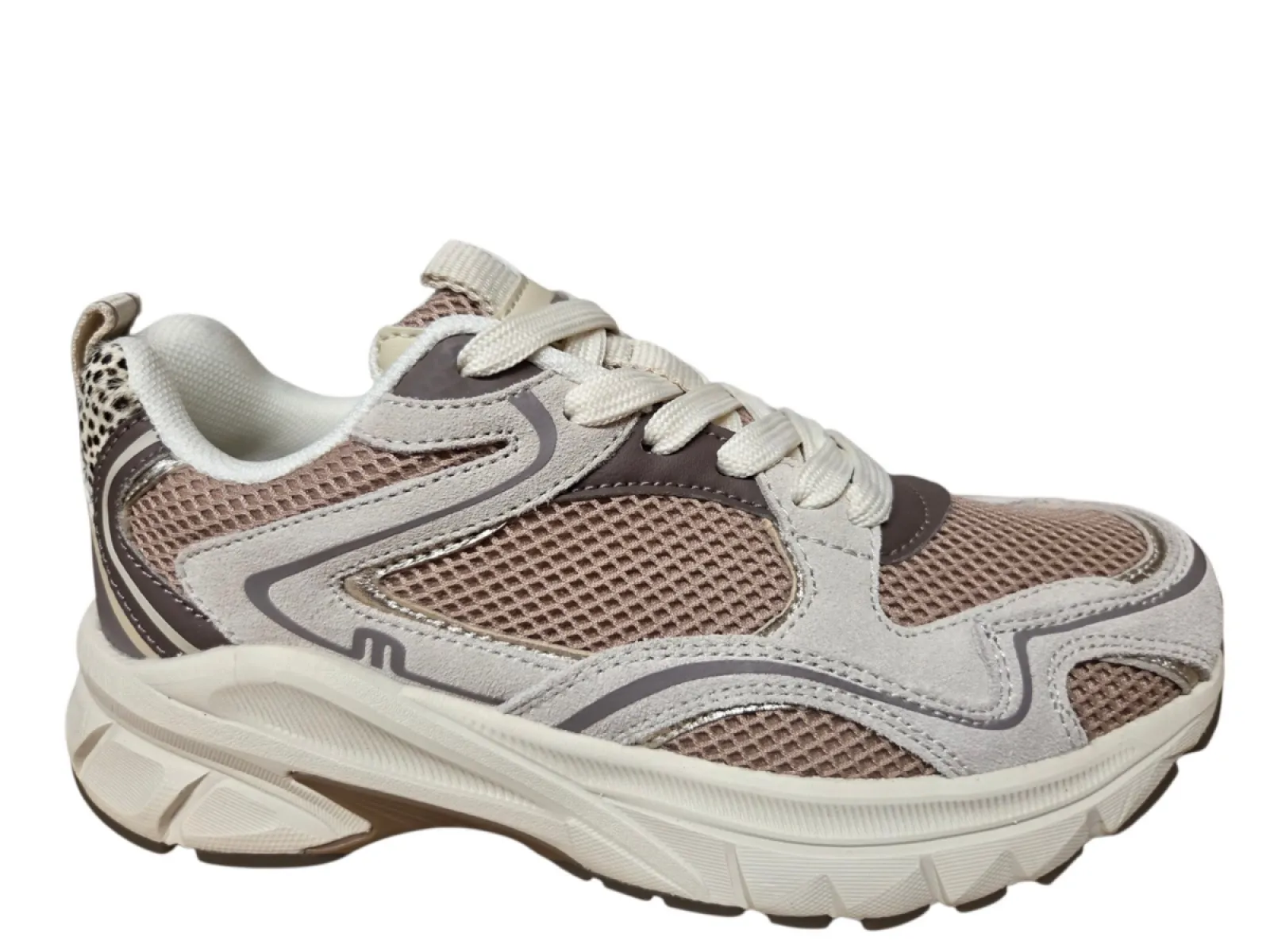 Maruti Maruti Novi Leather Nude J39 Sneakers Offwhite/Beige/Tijgerprint Leer en Mesh Dames