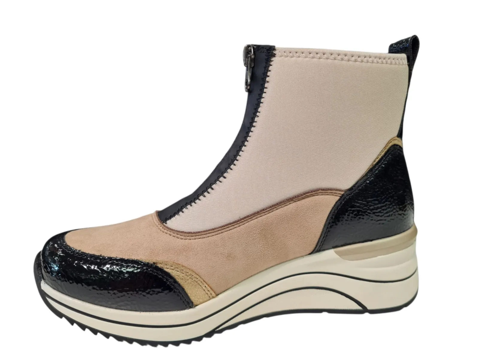 Remonte Remonte D0T78-60 Enkellaarzen Beige Zwart Stretch Dames