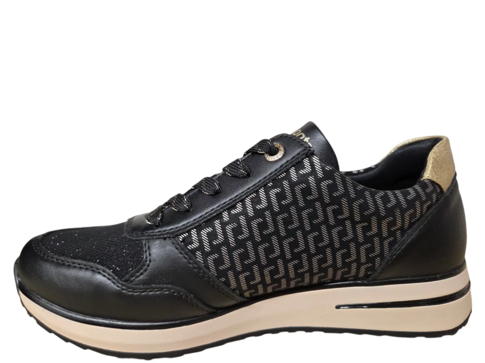 Remonte Remonte D1G08-07 Sneakers Zwart Met Goud Leer Dames