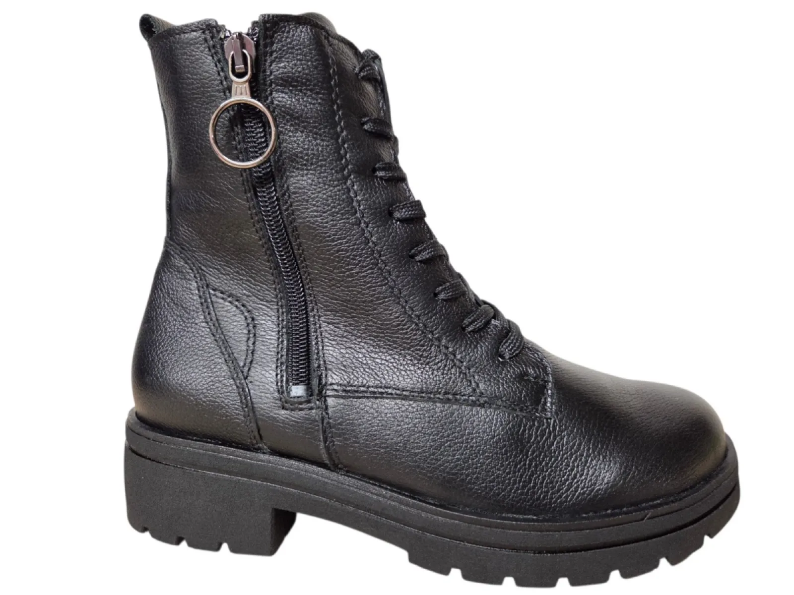 Waldlaufer Waldlaufer 648803 139 001 Zoe Veterboots Zwart Leer Dames Breedtemaat K