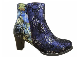 Laura Vita Laura Vita Elcodieo 530 Blue Enkellaarzen Blauw Gebloemd Suede Dames