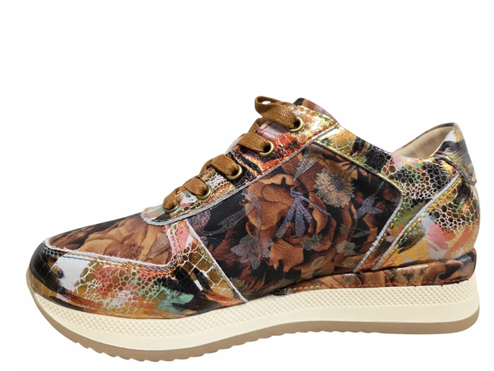 Laura Vita Laura Vita Gycmo 58 Orange Sneakers Oranje/Bruin Gebloemd Leer Dames