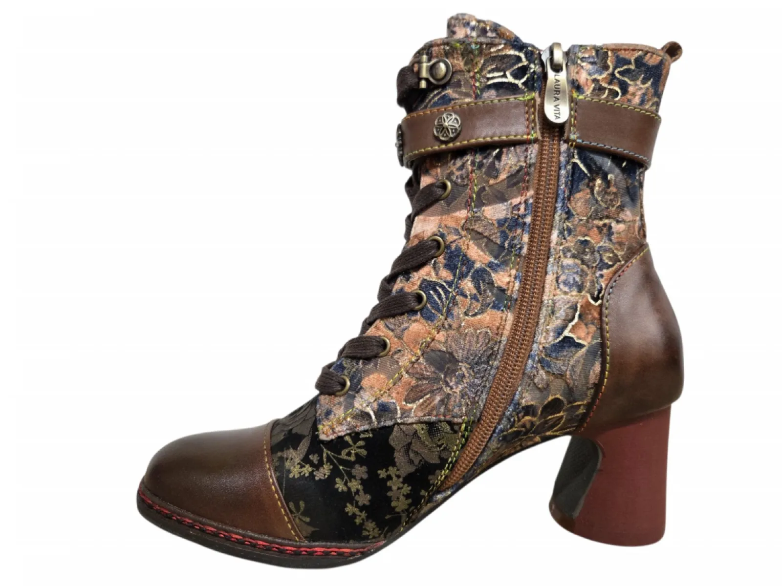 Laura Vita Laura Vita Incaso 10 Marron Enkellaarzen Bruin Gebloemd Leer en Suede Dames