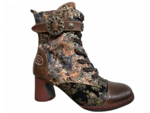 Laura Vita Laura Vita Incaso 10 Marron Enkellaarzen Bruin Gebloemd Leer en Suede Dames