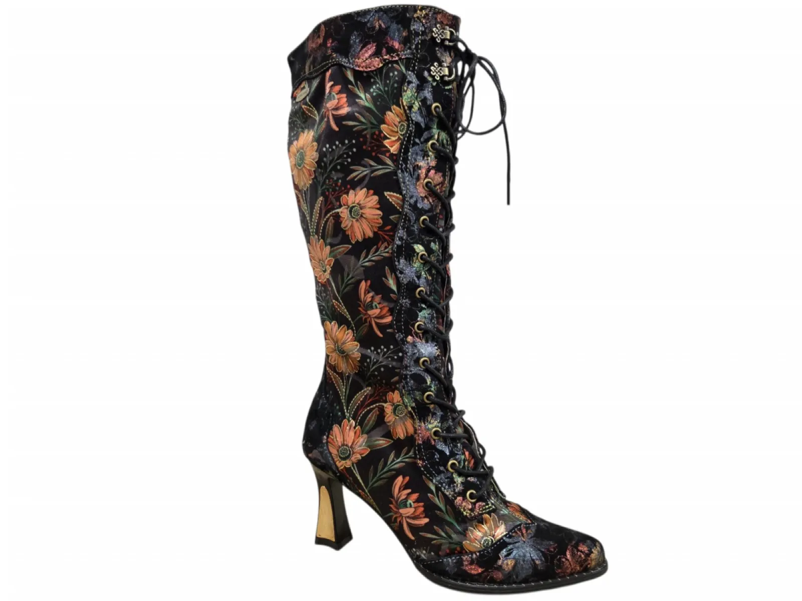 Laura Vita Laura Vita Oanelo 02 Dorian Lange Laarzen Zwart Multi Gebloemd Suede Dames