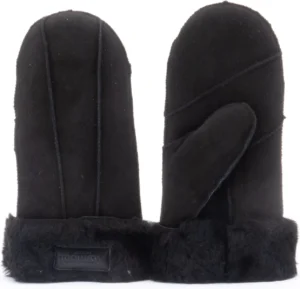 Warmbat Warmbat Mitten Women Lammy Patch Black Wanten Zwart Suede Dames