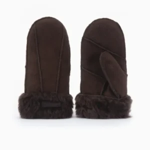 Warmbat Warmbat Mitten Women Lammy Patch Choco Wanten Bruin Suede Dames